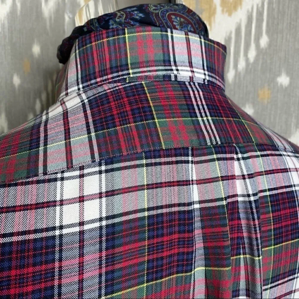 Polo Ralph Lauren Classic Tartan Plaid Oxford Button Down Shirt Red Navy Green